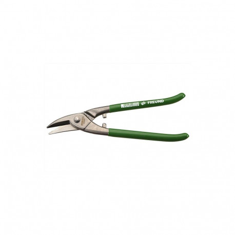 Freund left-cut sheet metal shears – sharp tip, 250mm, HRC 56 tool steel, green PVC handles
