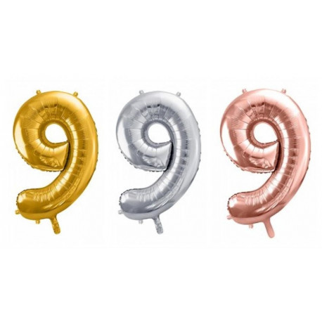 PartyDeco fooliumist õhupall, number 9, suur, 86 cm