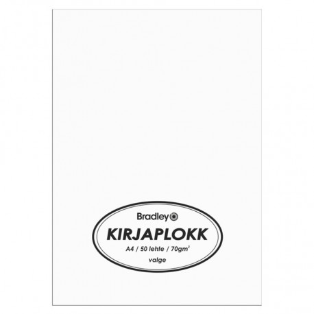 Kirjaplokk a4, 50 lehega valge 70g Bradley, 5 tükki pakis