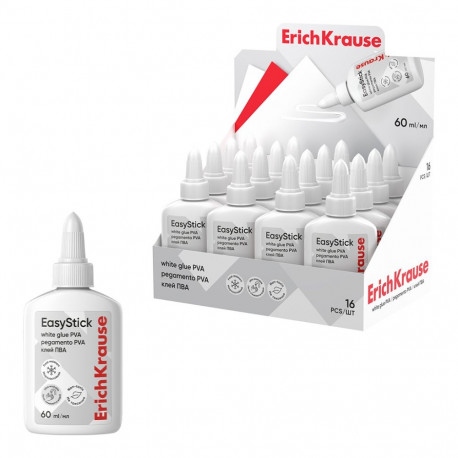 White PVA glue ErichKrause EasyStick, 60 ml (display 16 pcs)