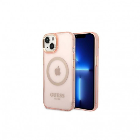 Guess Guess GUHMP14MHTCMP iPhone 14 Plus 6.7" pink/pink hard case Gold Outline Translucent MagSafe