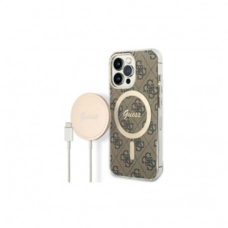 Guess Set Guess GUBPP13LH4EACSW Case+ Charger iPhone 13 Pro brown/brown hard case 4G Print MagSafe