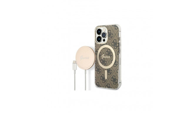Guess Set Guess GUBPP13LH4EACSW Case+ Charger iPhone 13 Pro brown/brown hard case 4G Print MagSafe