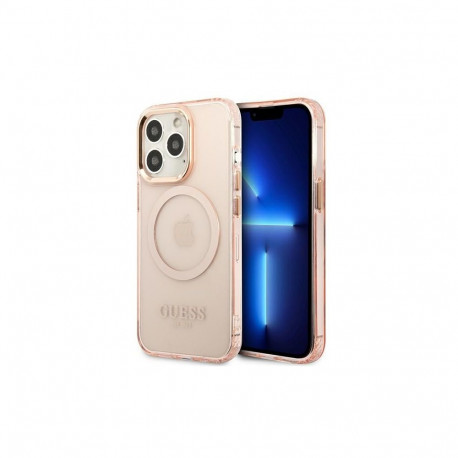 Guess Guess GUHMP13LHTCMP iPhone 13 Pro / 13 6.1" pink/pink hard case Gold Outline Translucent MagSa