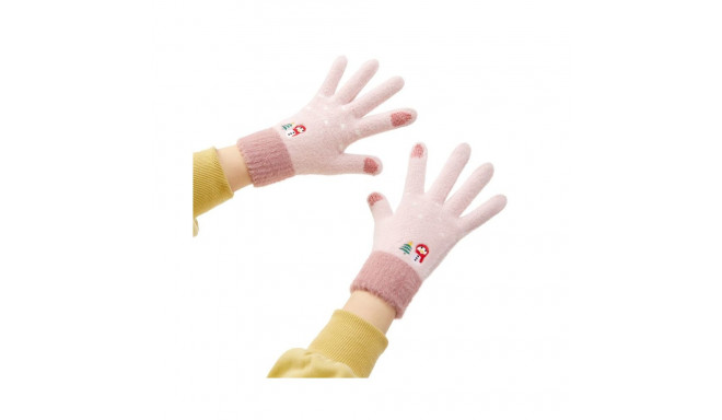 Hurtel Women's winter telephone gloves with a snowman and a Christmas tree - pink