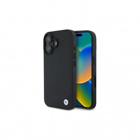 BMW BMW Sign Leather Diamond Metal Logo MagSafe iPhone 16 Case - Black