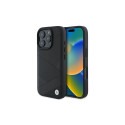 BMW BMW Signature Leather Crossing Lines Pattern iPhone 16 Pro Case - Black