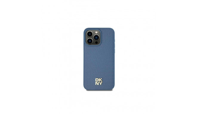 DKNY DKNY Leather Pattern Metal Logo MagSafe Case for iPhone 15/14/13 - Blue