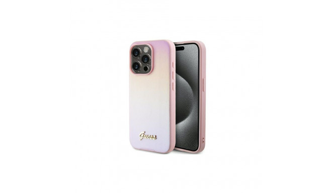Guess Guess Saffiano Iridescent Script case for iPhone 15 Pro - pink