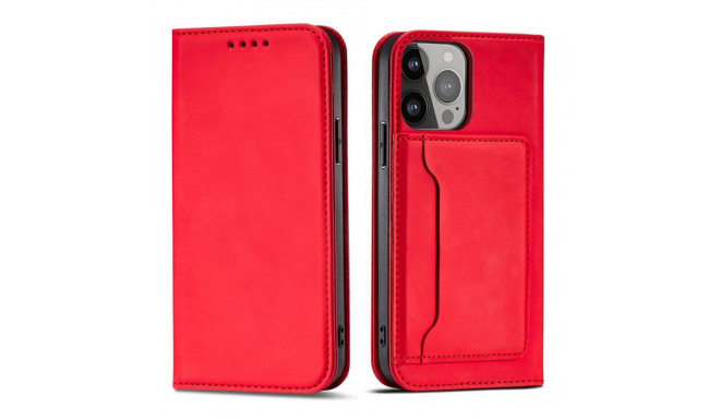 Hurtel - Magnet Card Case for Samsung Galaxy S23 Ultra flip cover wallet stand red