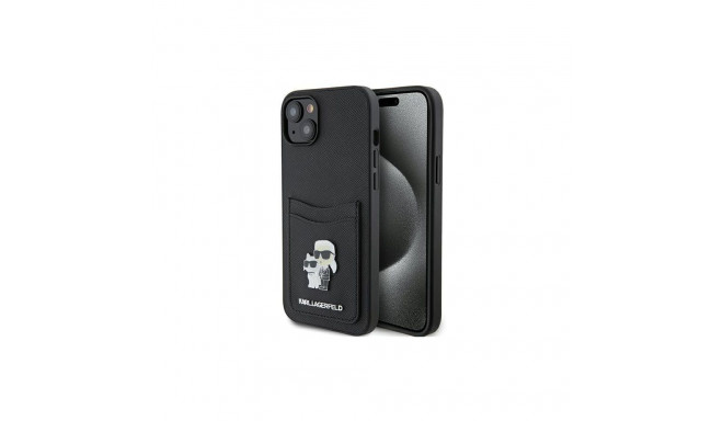 Karl Lagerfeld Karl Lagerfeld Saffiano Cardslot Karl&Choupette Metal Pin case for iPhone 15 - black