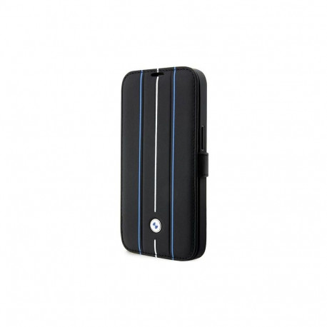 BMW Case BMW BMBKP14L22RVSK iPhone 14 Pro 6.1" black/black bookcase Leather Stamp Blue Lines