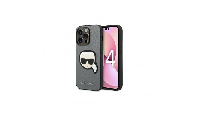 Karl Lagerfeld Karl Lagerfeld Saffiano Karl's Head Patch case for iPhone 14 Pro Max - silver