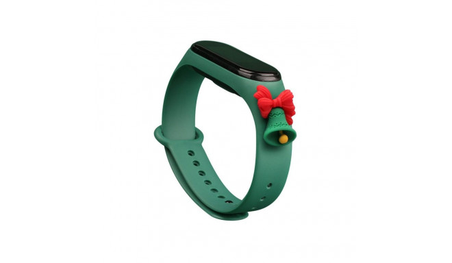 Hurtel Strap Xmas for Xiaomi Mi Band 3 / 4 Christmas Silicone Strap Bracelet with Bell - Dark Green