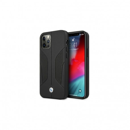 BMW BMW Leather Perforated Sides Case for iPhone 12 Pro Max - Black