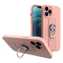 Hurtel Ring Case silicone case with finger grip and stand for Samsung Galaxy A22 4G pink