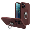 Hurtel Ring Case silicone case with finger grip and stand for iPhone 13 Pro brown