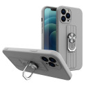 Hurtel Ring Case silicone case with finger grip and stand for iPhone 13 mini silver