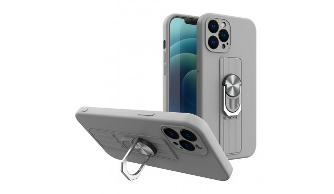 Hurtel Ring Case silicone case with finger grip and stand for iPhone 13 mini silver