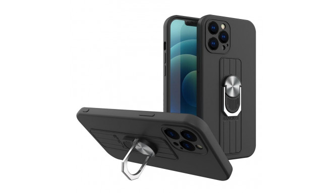 Hurtel Ring Case silicone case with finger grip and stand for iPhone 13 mini black