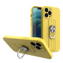 Hurtel Ring Case silicone case with finger grip and stand for iPhone 12 Pro yellow