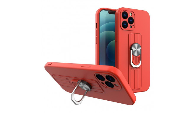 Hurtel Ring Case silicone case with finger grip and stand for iPhone 12 Pro red