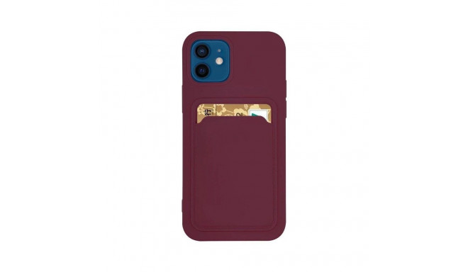 Hurtel Card Case Silicone Wallet Case with Card Slot Documents for Samsung Galaxy A42 5G Burgundy