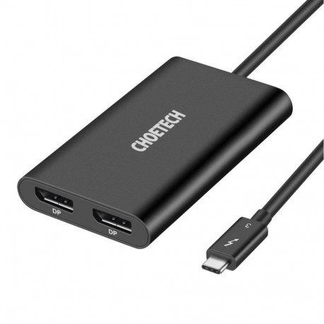 Choetech Choetech plug adapter USB Type C Thunderbolt 3 (40Gbps) - 2x DisplayPort 4K 60Hz black (HUB