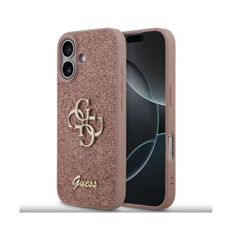 Guess Apple iPhone 17 PU Fixed Glitter 4G Metal Logo Case Pink