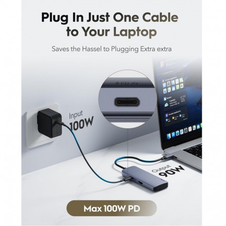 Cudy UH500 PortMate USB-C 6-in-1 Hub 4K 30Hz HDMI USB-C PD 4x USB-A 3.0 Aluminum Grey