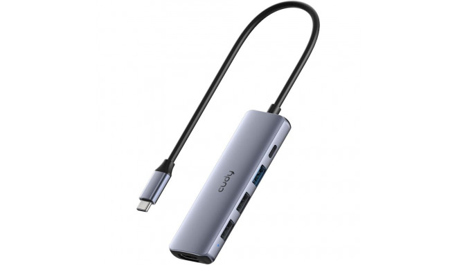 Cudy UH405 PortMate USB-C 5-in-1 Hub 4K HDMI USB-C PD USB-A 3.0 2.0 Aluminum Grey