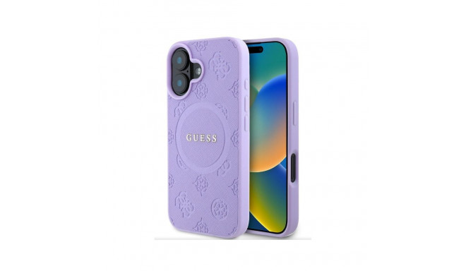 Guess Apple iPhone 16 Saffiano Peony Stamp MagSafe Case Purple
