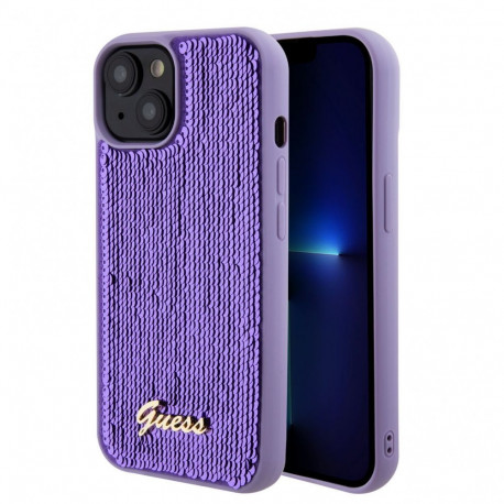 Guess - Guess Sequin Script Logo Case for iPhone 15 Purple