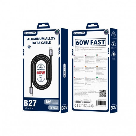 Jellico B27 Woven Cotton Universal USB-C to USB-C Data & Fast PD 60W Charger Cable 1m Black