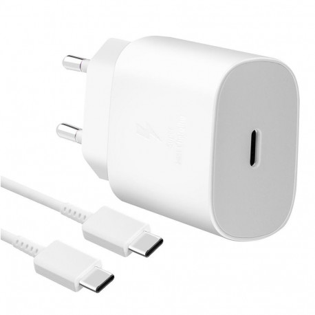 Samsung - EP-TA800EWE + EP-DA905BWE Samsung 25W Travel Charger + USB-C/USB-C Data Cable White (OOB B