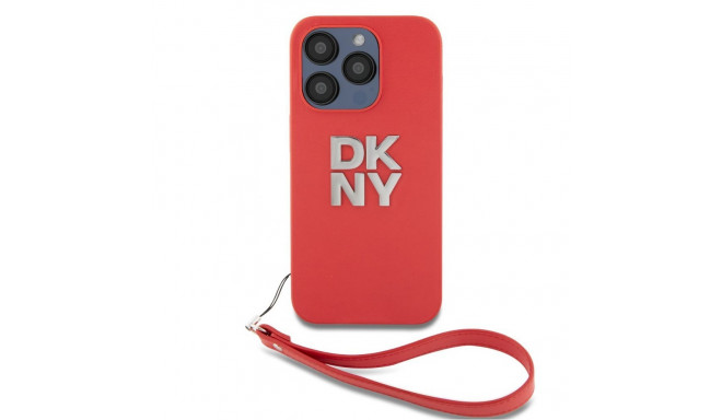 DKNY Apple DKNY PU Leather Stack Logo Wrist Strap Case for iPhone 15 Pro Max Red