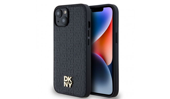 DKNY - DKNY PU Leather Repeat Pattern Stack Logo MagSafe Case for iPhone 15 Black
