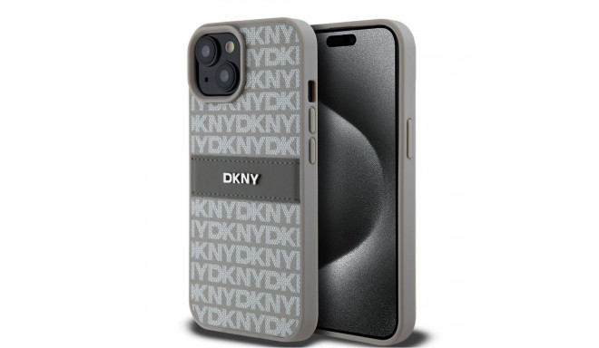 DKNY - DKNY PU Leather Repeat Pattern Tonal Stripe Case for iPhone 15 Beige