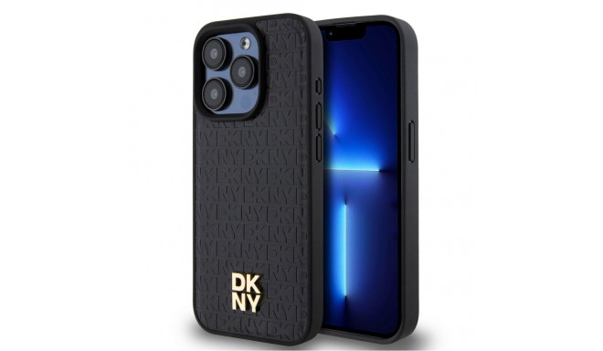 DKNY - DKNY PU Leather Repeat Pattern Stack Logo MagSafe Case for iPhone 15 Pro Black