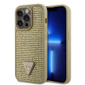 Guess - Guess Rhinestones Triangle Metal Logo Case for iPhone 15 Pro Gold