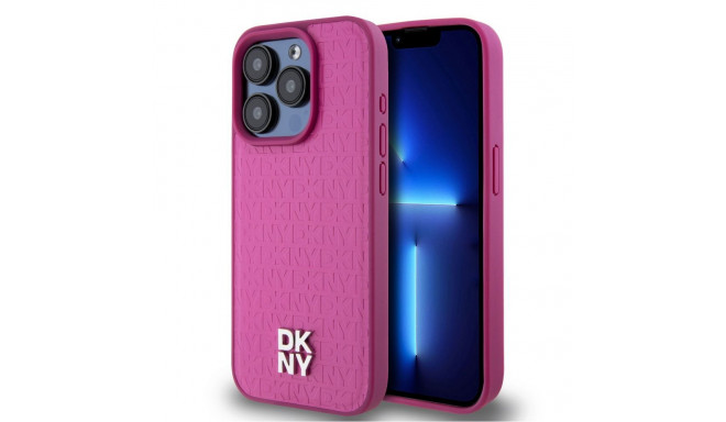 DKNY - DKNY PU Leather Repeat Pattern Stack Logo MagSafe Case for iPhone 15 Pro Max Pink
