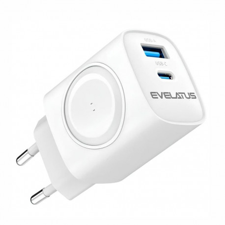 Evelatus Evelatus 2 in 1 Charger 20W Max USB-C+USB-A:15W Max USB-C+USB-A+Wireless:15W+2W 17W Max Whi
