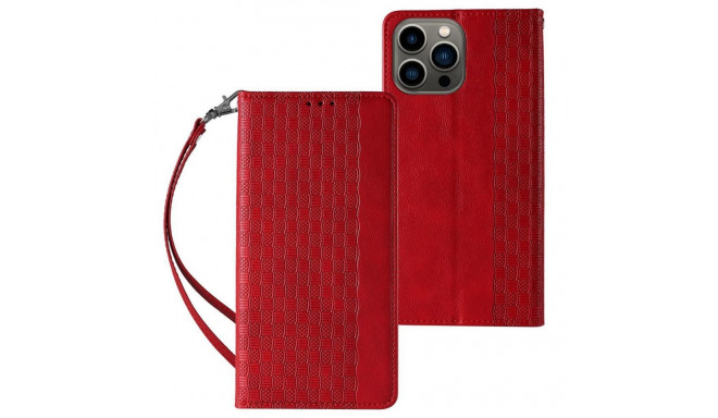 Hurtel - Magnet Strap Case Case for iPhone 13 Pro Max Pouch Wallet + Mini Lanyard Pendant Red