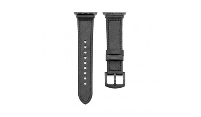Connect Watch 42/44/45mm Silicone patch Leather Watch Strap (132mm M/L) Black