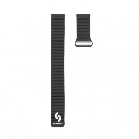 Connect 22mm Flat head Leather - Silicone Loop Magnetic Watch Strap (130mm M/L) Black
