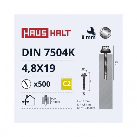 SELF SCREW 4,8X19 DIN7504K metall+EPDM (500)