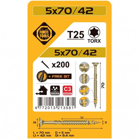 puitlaastplaatkruvi T25 5.0x70/42 RSP(200)