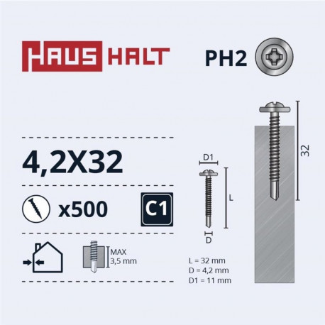 SELF SCREW 4,2X32 MET/MET+DRILL ZN (500)