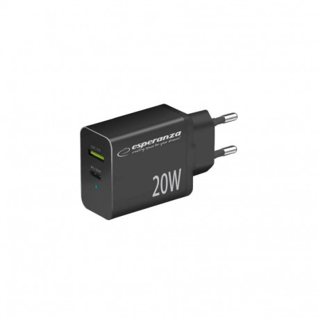Esperanza EZC105K Wall charger Type C 20W + USB QC3.0 18W