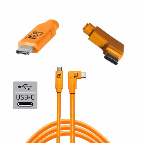 TetherPro USB-C to USB-C 4.6m Right Angle | Orange